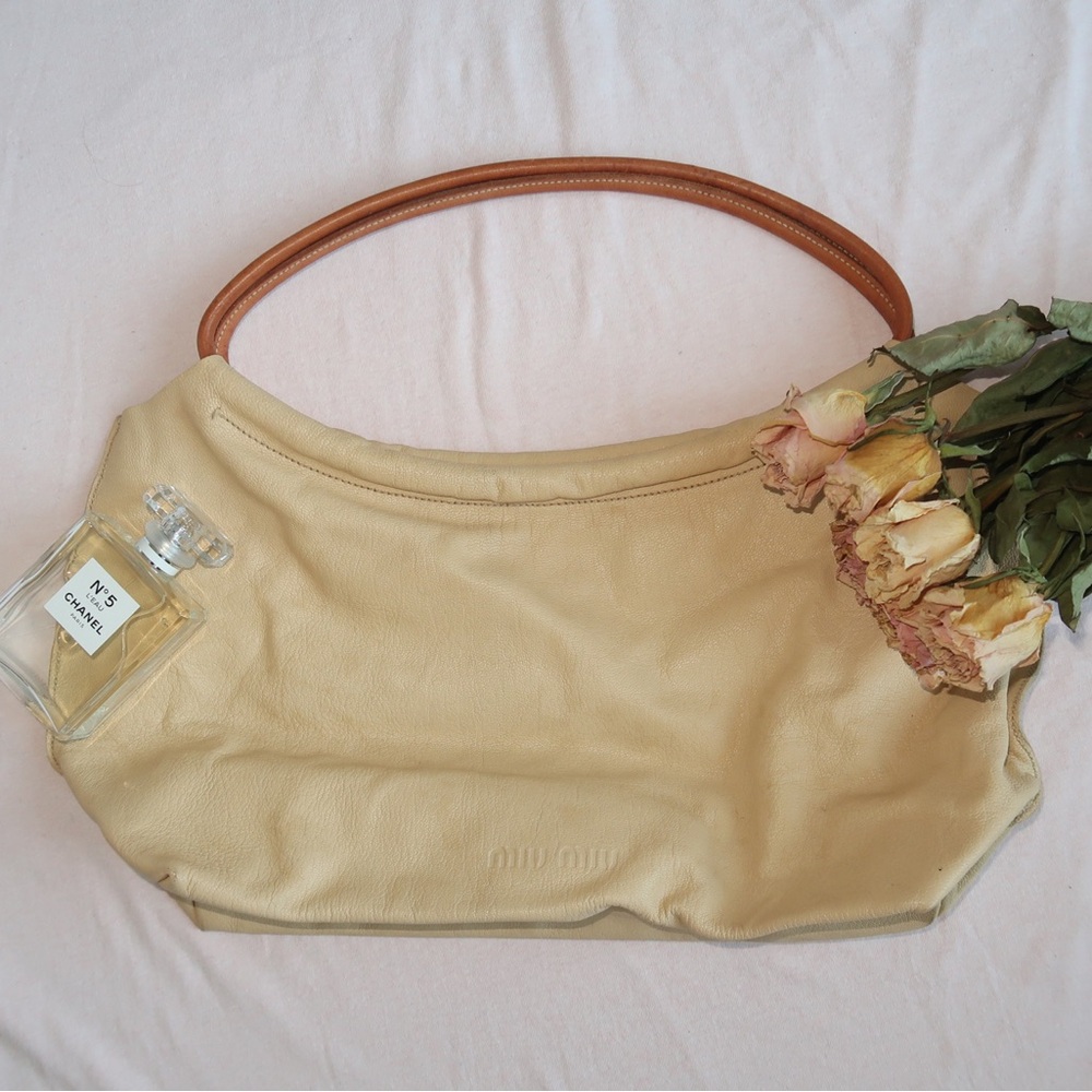 Miu Miu Cream Shoulder Bag with Tan Handle
